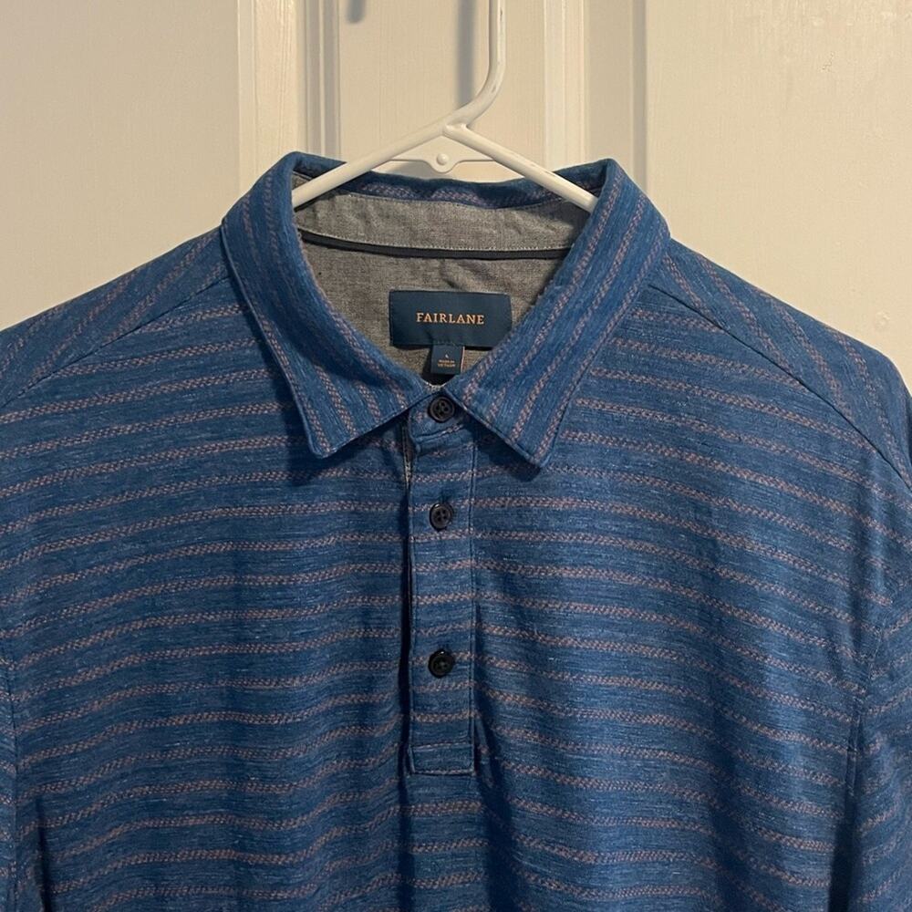 Fairlane Performance Blue w/Orange Stripes Short Sleeve Golf Polo Men's Size L